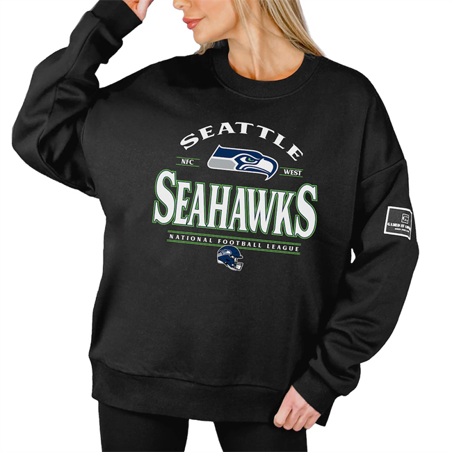 Women's Seattle Seahawks Gameday Couture Black Oversized Players Only Black Label Pullover Sweatshirt(Run Small)
